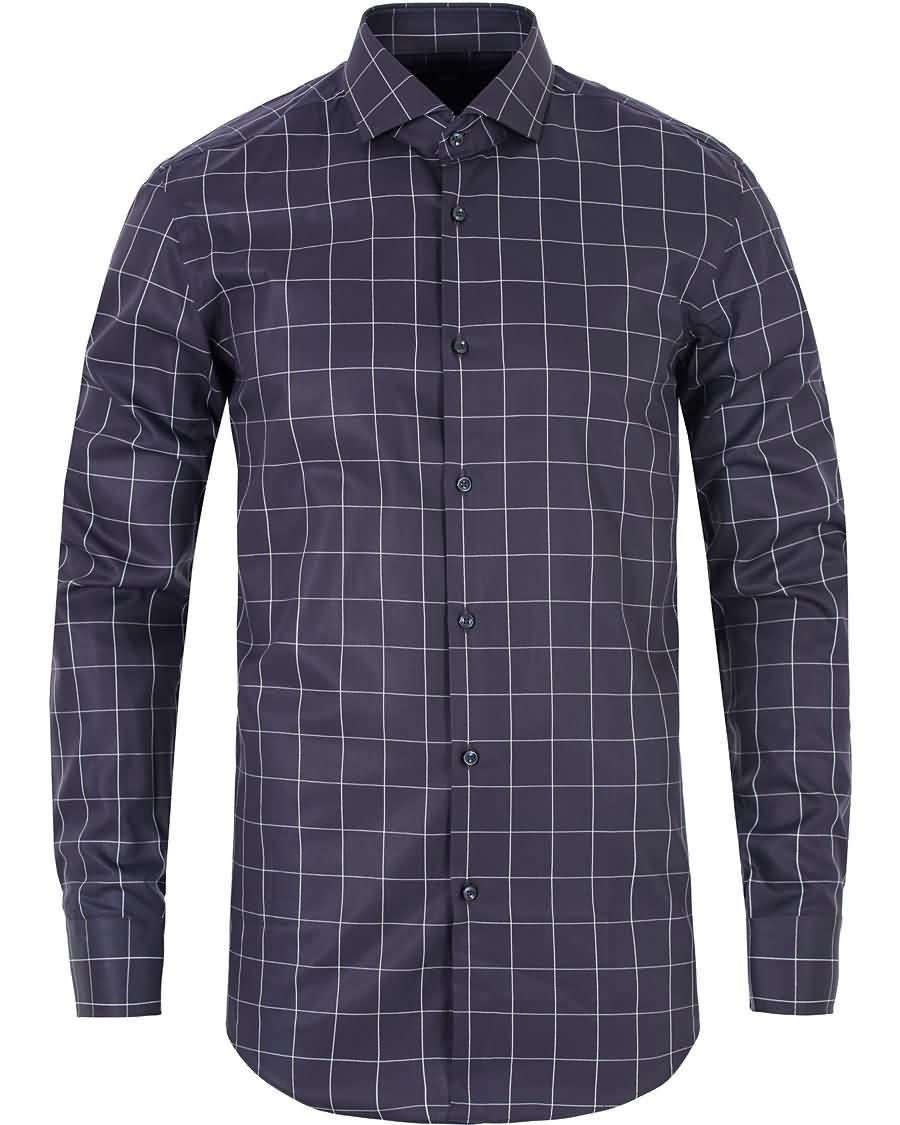 boss jason large check slim fit shirt dark blue Salg Fantastisk wbd7k